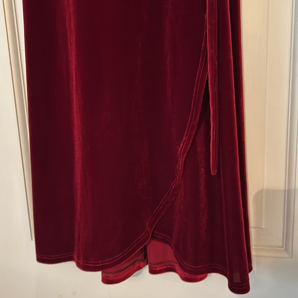 BHLDN Velvet Burgundy Wine Wrap Tie Dress - Picture 4 of 11